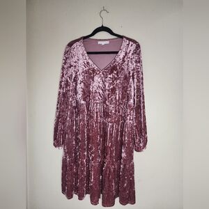 Adyson Parker Rose Pink Crushed Velvet Empire Waist Dress 1X